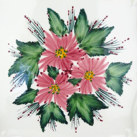 Casafina Portugal Hand Painted Floral Pierced Lace Edge 12.25" Ceramic Platter - Picture 3 of 16